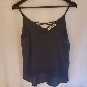 Annabella Vintage Black Flowy Semi-Cropped Tank Top Size S